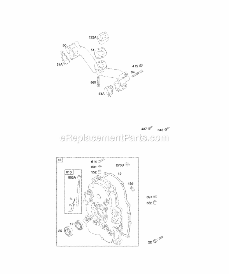 Crankcase CoverSump Intake Manifold Diagram and Parts List for 304447-0416-E1  Briggs and Stratton Engine